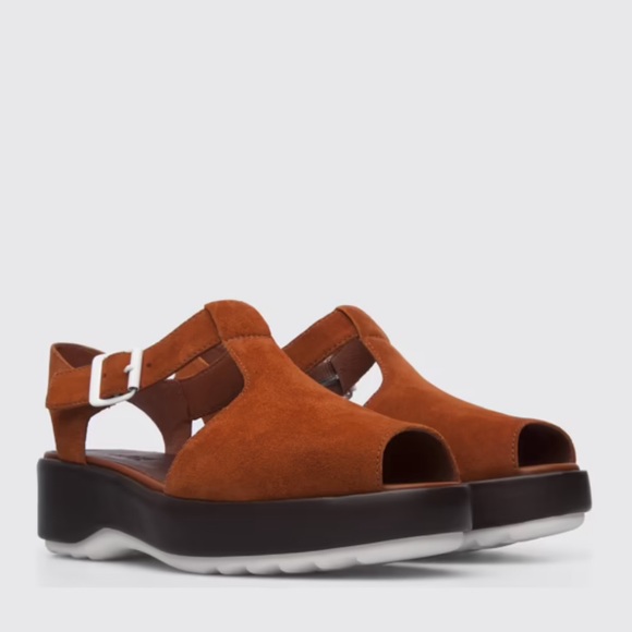 Camper Shoes - Camper Dessa Women's Size 41/10 Leather  Platform Sandals Shoes Orange Brown